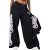 True Religion Women’s Applique Wide Leg Pants – 60% Cotton 40% Polyester, Relaxed Wide Leg, Signature Applique Detail(Jet Black)