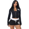 True Religion Women’s Color Blocked Baby Terry Zip Up Hoodie – Poly-Cotton Blend, Zip Up, Colorblock Detail(Black / White)
