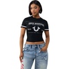 True Religion Women’s Crystal Horseshoe Baby Tee – 95% Cotton 5% Elastane, Crew Neck, Fitted Silhouette(Jet Black)