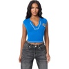 True Religion Women’s Crystal Leopard Rib Notch Tee – Poly Rayon Blend, Ribbed Knit, Notch Neckline(Lapis Blue)