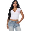 True Religion Women’s Crystal Leopard Rib Notch Tee – Poly Rayon Blend, Ribbed Knit, Notch Neckline(White)