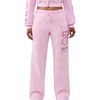 True Religion Women’s Crystal Patch Mid Rise Straight Leg Sweatpants – 60% Cotton 40% Polyester, Comfortable Fit(Roseate Spoonbill)
