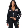 True Religion Women’s Crystal Varsity Relaxed Zip Up Hoodie – 60% Cotton 40% Polyester, Relaxed Fit, Signature Crystal Detail(Jet Black)