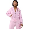 True Religion Women’s Crystal Varsity Relaxed Zip Up Hoodie – 60% Cotton 40% Polyester, Relaxed Fit, Signature Crystal Detail(Roseate Spoonbill)