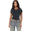True Religion Women’s Embroidered Washed Rib Baby Tee – 95% Cotton, Raglan Sleeve, Washed Finish(Jet Black)