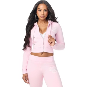 True Religion Women’s Big T Crystal Horseshoe Shrunken Zip Hoodie – 60% Cotton 40% Polyester, Long Sleeve, Zip-Up(Roseate Spoonbill)
