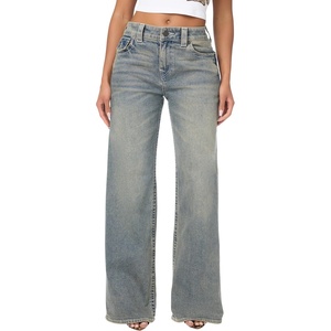 True Religion Women’s Bobbi Baggy Wide Leg Jeans – 99% Cotton, Flap Pocket, Relaxed Silhouette(Ice Veil)