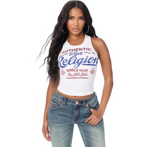 True Religion Women’s Crystal Rib Tank – Poly Rayon Blend, Ribbed Fit, Crystal Logo Detail(Optic White)