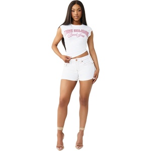 True Religion Women’s Jennie MR Short Flap Shorts | Stretch Fabric(Brilliant White)