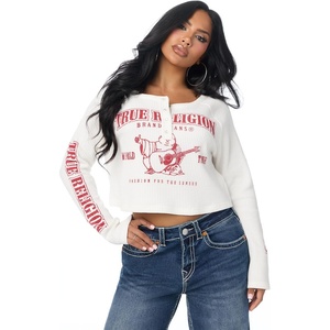 True Religion Women’s Waffle Knit Henley Top – Cotton Blend, Long Sleeve, Henley Neckline(Winter White)
